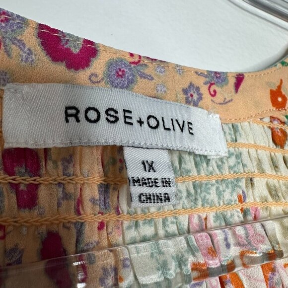 Rose & Olive Peasant Blouse Size 1X Floral Patchwork Print Cottagecore - Picture 4 of 8